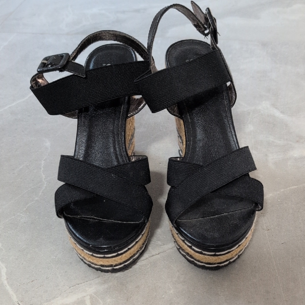 Charles David Black Strappy Wedge Sandals